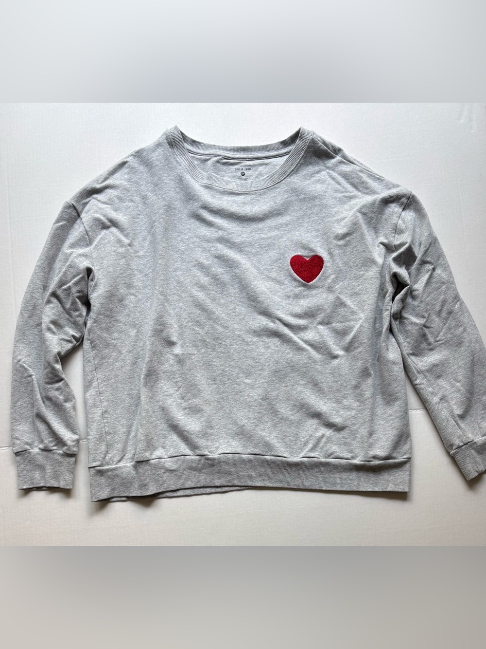 Gray Sweatshirt with Red Heart Patch